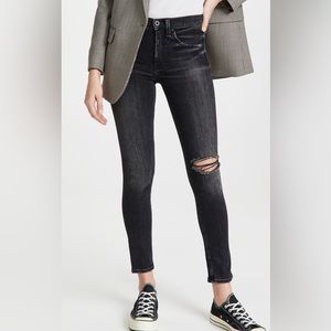SIWY DENIM Mid Rise Skinny Jean Undone Hem in Black Size 25